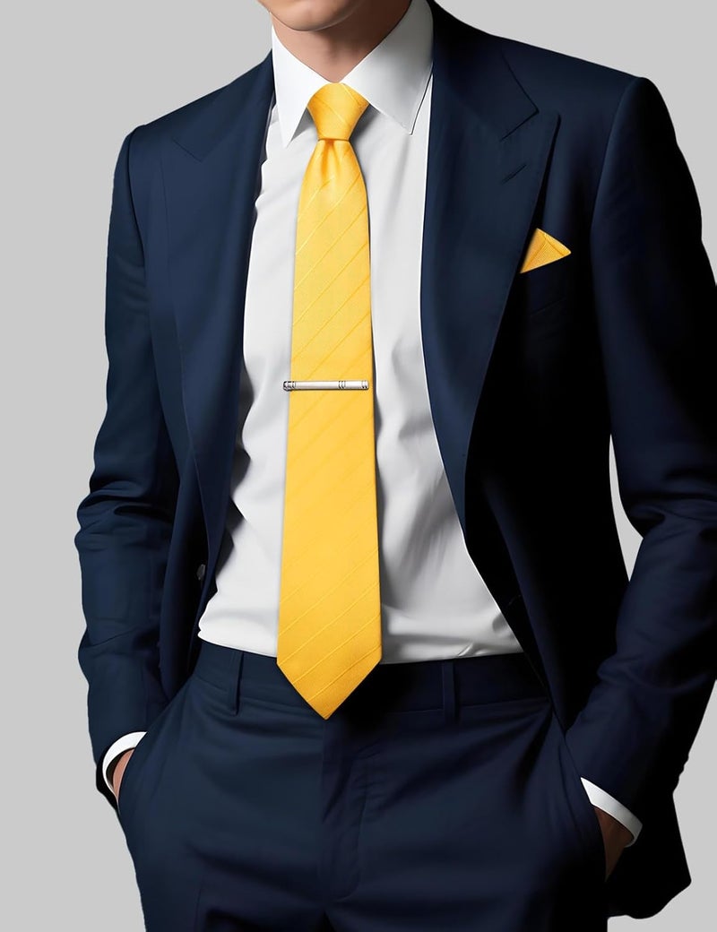 DiBanGu Mens Striped Tie Silk Woven Necktie and Pocket Square Cufflinks Tie Clip Set Wedding Business Formal Gift Tie for Men - Image 3